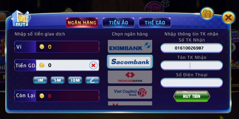 Các phương thức rút tiền tại rikvip